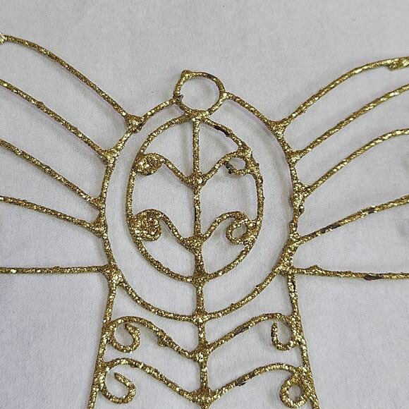 Vintage Christmas Angel Ornament Twisted Wire Gold Glitter Sparkle Metal Retro - Picture 5 of 11